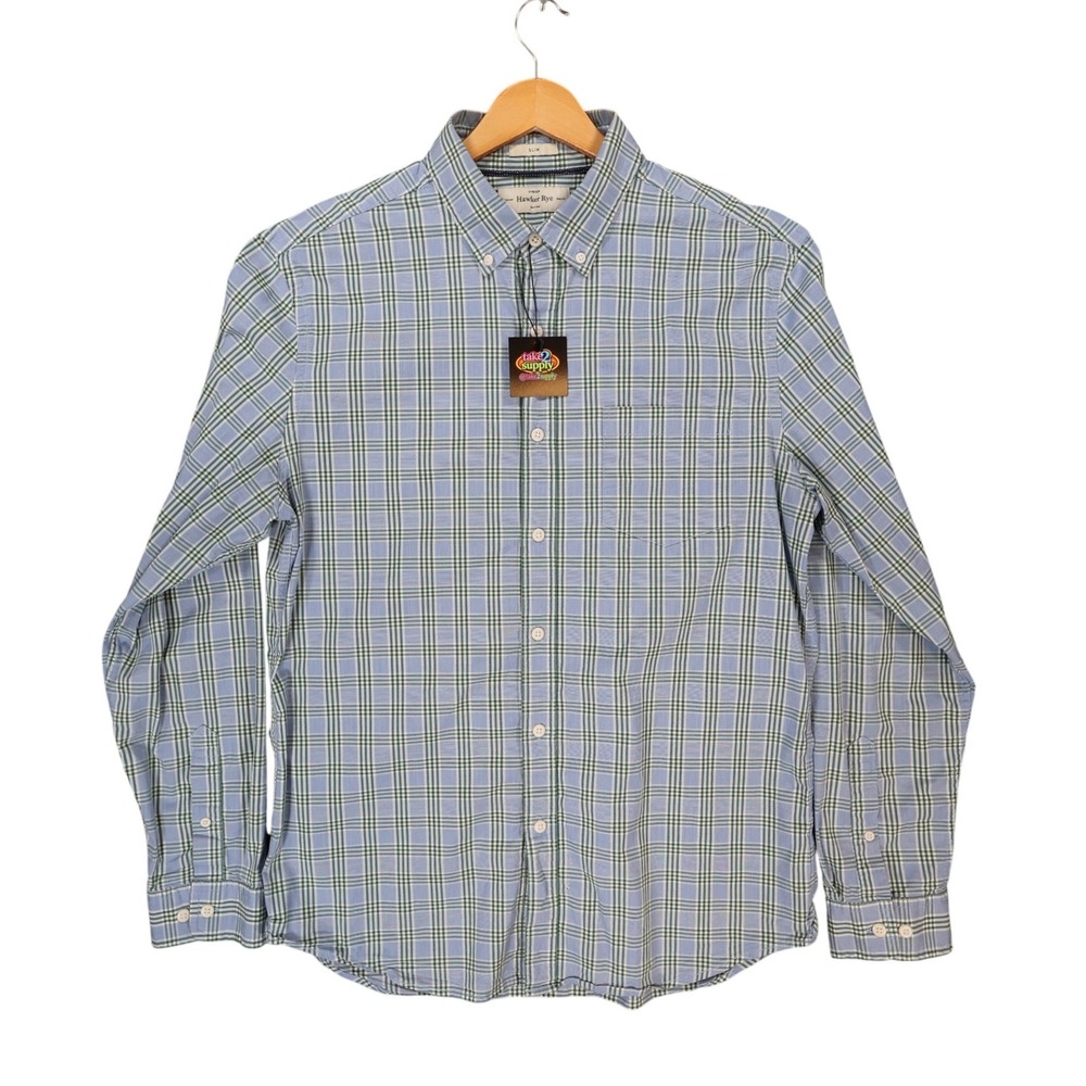 Hawker Rye Button Down Mens L Blue‎ Excellent Plaid Stretch Slim Fit Shirt